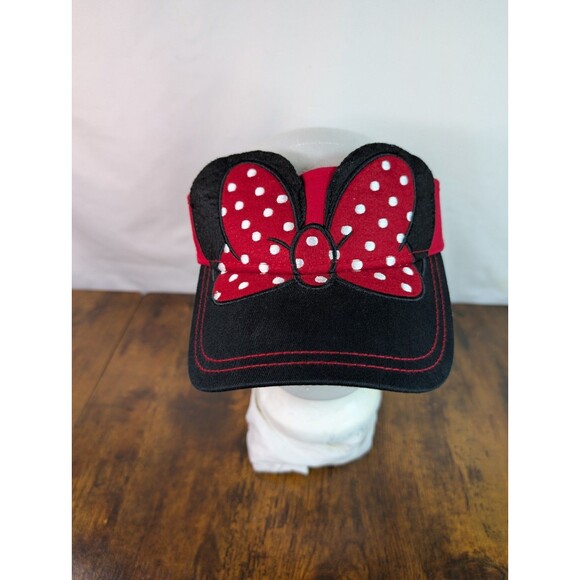 Disney Parks Minnie Mouse Bow Polka Dot Adjustable Visor with Red Stitching - Picture 1 of 8
